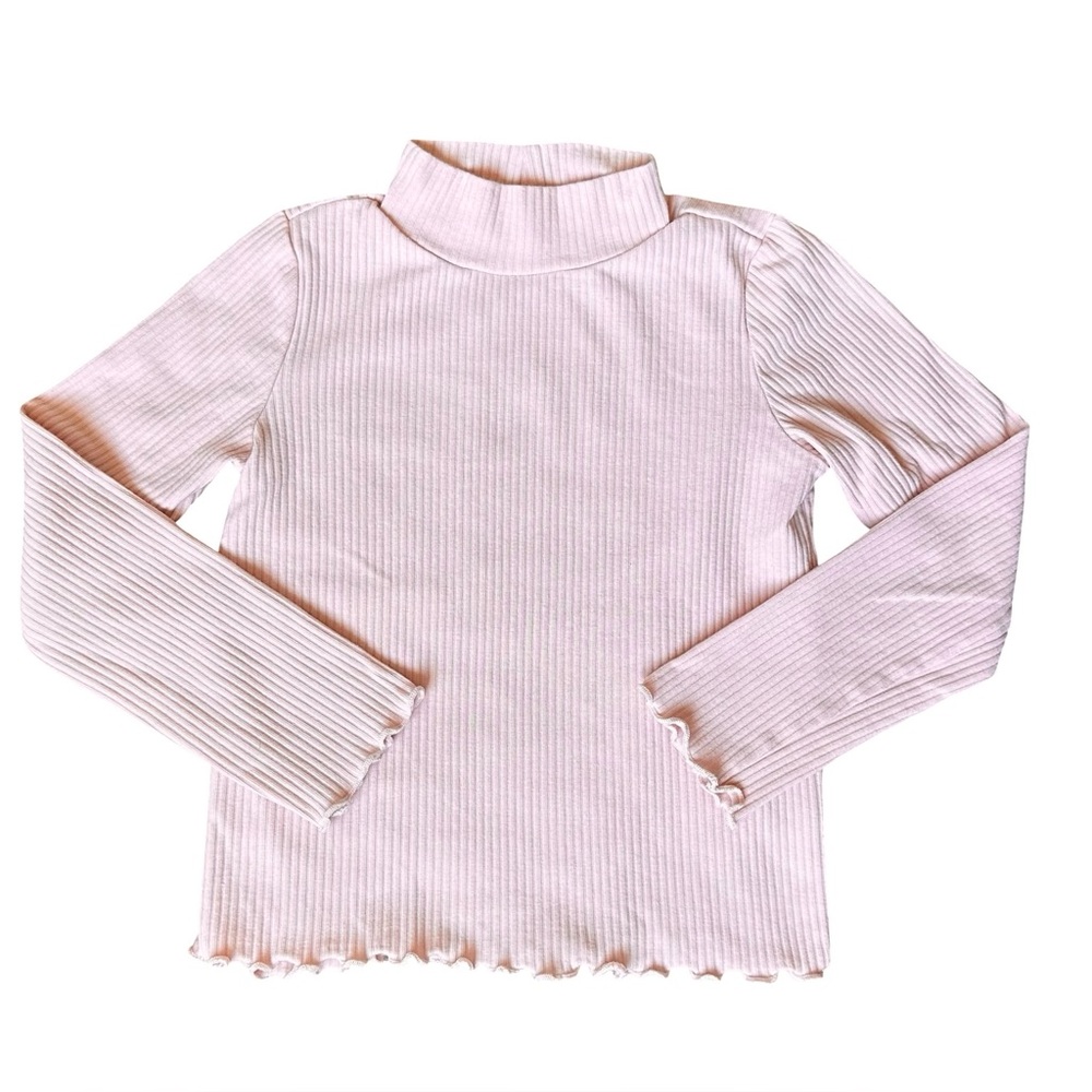 Happily Grey Kids Size 6 Girls light pink lettuce edge turtle neck shirt